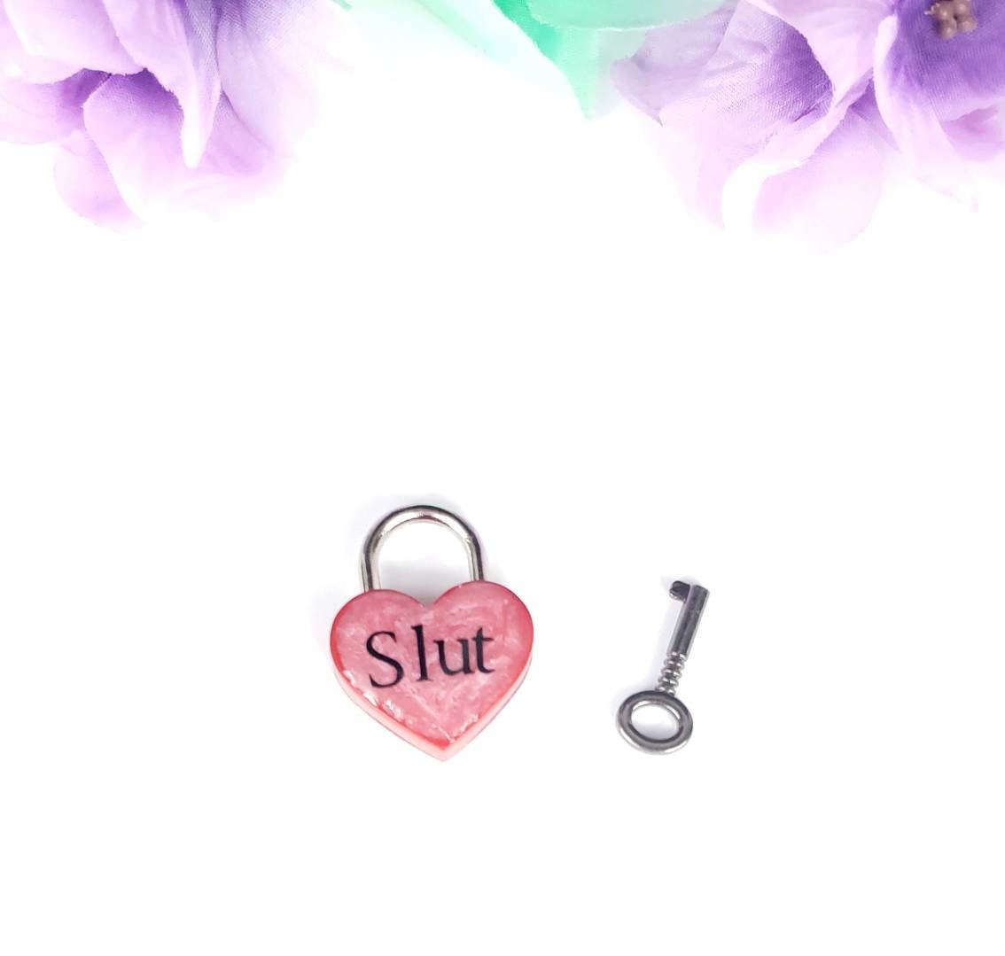 Slut Heart Pad Lock, Aluminum Heart Lock, Collar Closure Lock