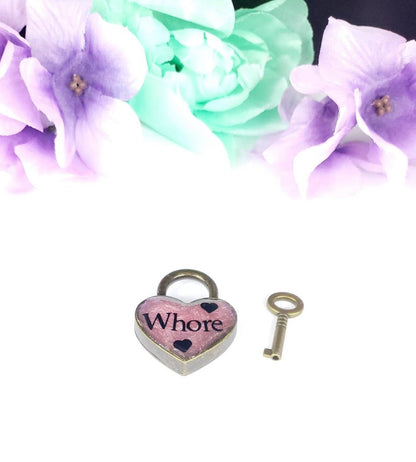 Whore Heart Pad Lock, Aluminum Heart Lock, Collar Closure Lock