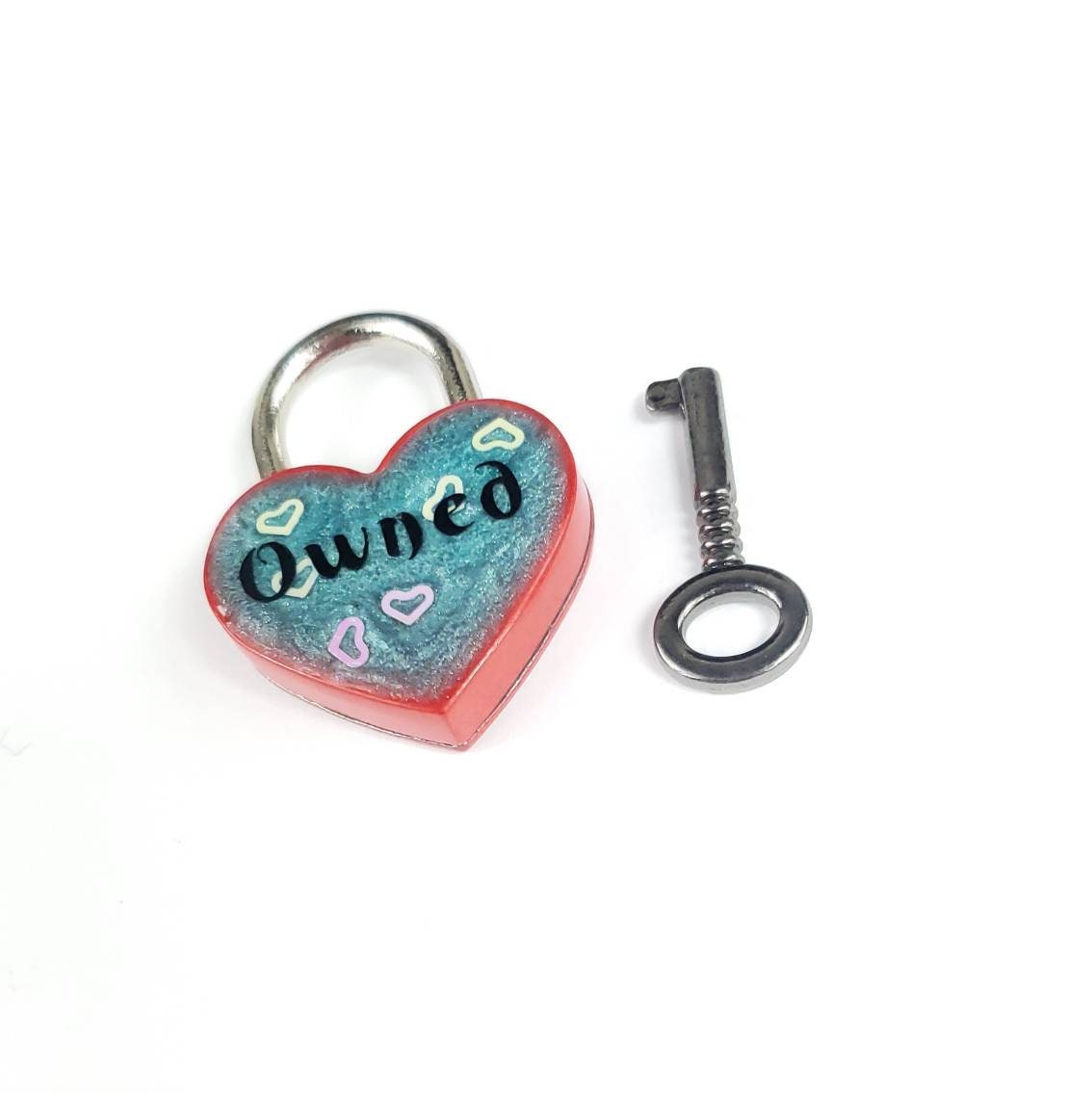 Owned Heart Pad Lock, Resin Aluminum Heart Lock, Collar Closure Lock, BDSM Lock, DDLG Lock