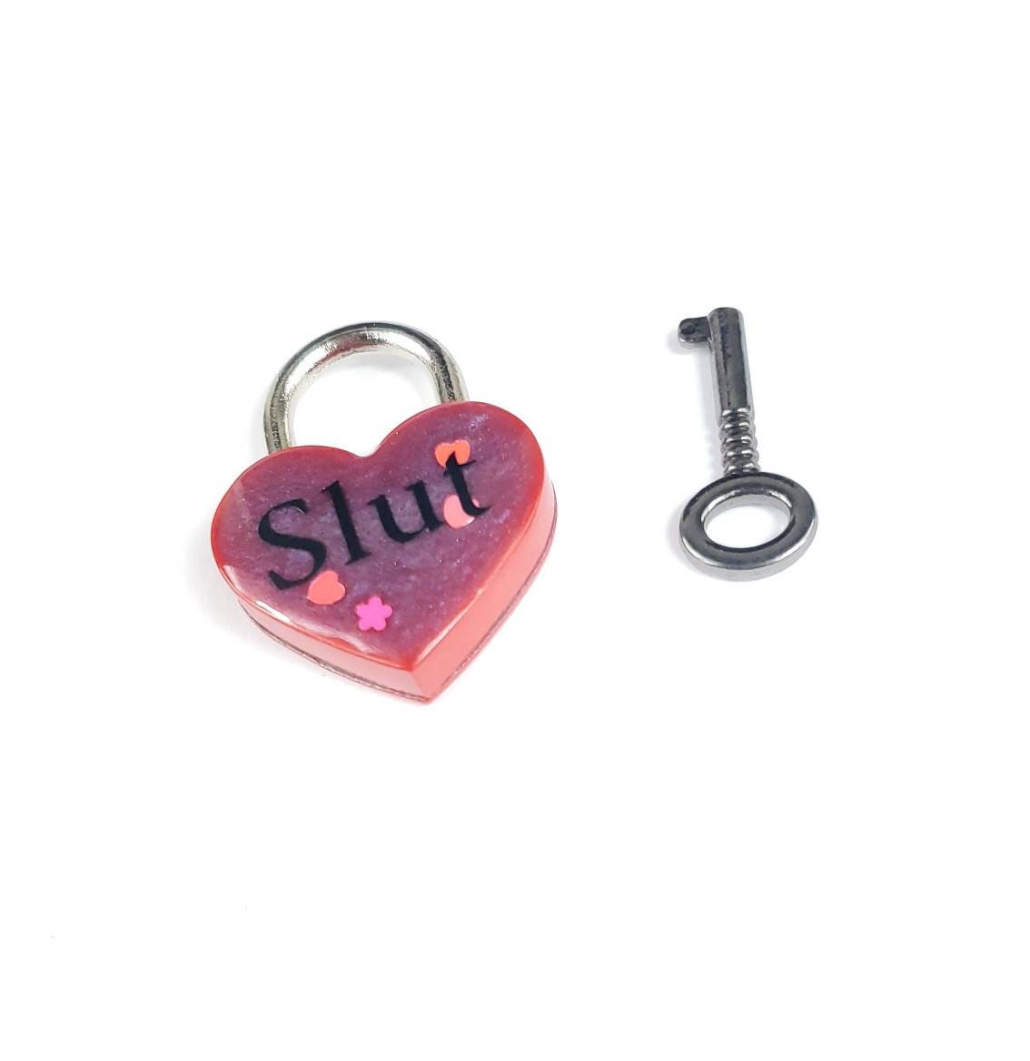 Slut Heart Pad Lock- Resin Aluminum Heart Lock- BDSM Collar Closure Lock- DDLG Heart Lock and Key- Pet Play Heart Lock- Red Mini Lock