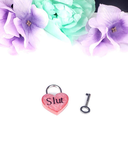 Slut Heart Pad Lock, Aluminum Heart Lock, Collar Closure Lock