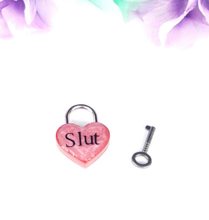 Slut Heart Pad Lock, Aluminum Heart Lock, Collar Closure Lock