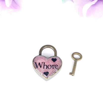 Whore Heart Pad Lock, Aluminum Heart Lock, Collar Closure Lock