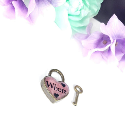 Whore Heart Pad Lock, Aluminum Heart Lock, Collar Closure Lock