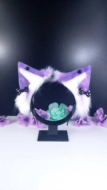 Purple Halloween Cat Animal Ears Headband - Pastel Cosplay Accessories - Bendable Faux Fur Puppy Ears - Pet Play Ideas