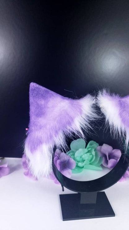 Purple Halloween Cat Animal Ears Headband - Pastel Cosplay Accessories - Bendable Faux Fur Puppy Ears - Pet Play Ideas