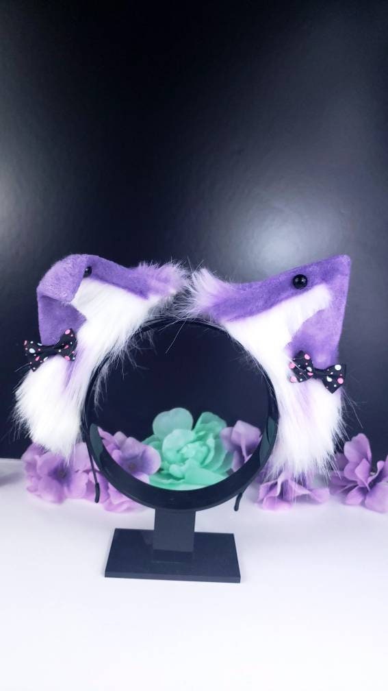 Purple Halloween Cat Animal Ears Headband - Pastel Cosplay Accessories - Bendable Faux Fur Puppy Ears - Pet Play Ideas