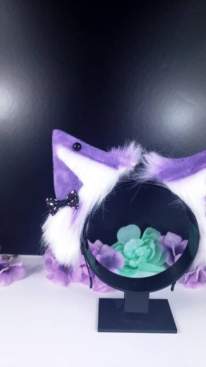 Purple Halloween Cat Animal Ears Headband - Pastel Cosplay Accessories - Bendable Faux Fur Puppy Ears - Pet Play Ideas