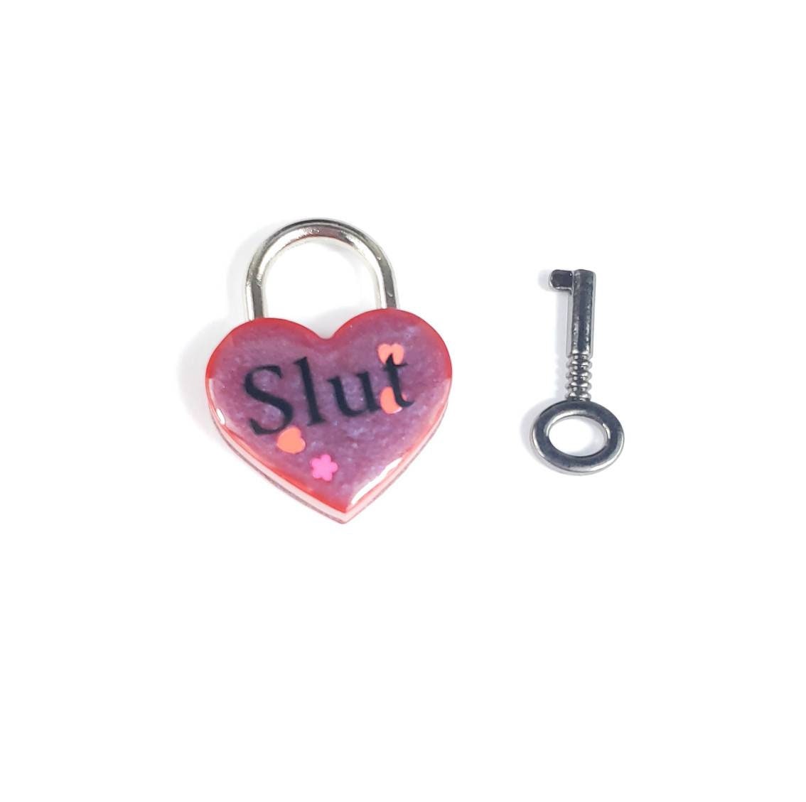 Slut Heart Pad Lock- Resin Aluminum Heart Lock- BDSM Collar Closure Lock- DDLG Heart Lock and Key- Pet Play Heart Lock- Red Mini Lock