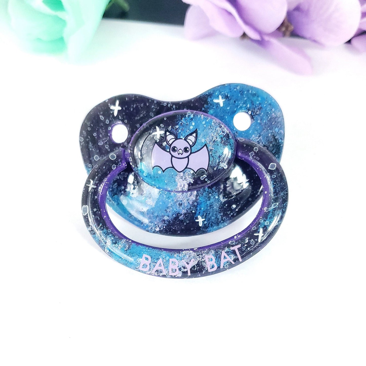 Hand Painted Adult Pacifier - Galaxy Bat