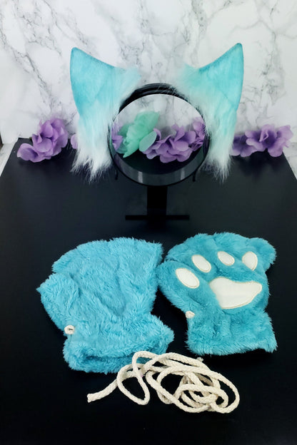 Cosplay Ears and Paws Set - Teal Pet Play Set