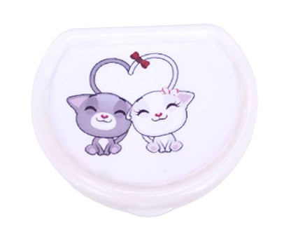 ABDL pacifier case featuring happy cats creating a heart with their tails on the lid, adding a playful and cheerful touch to pacifier storage.